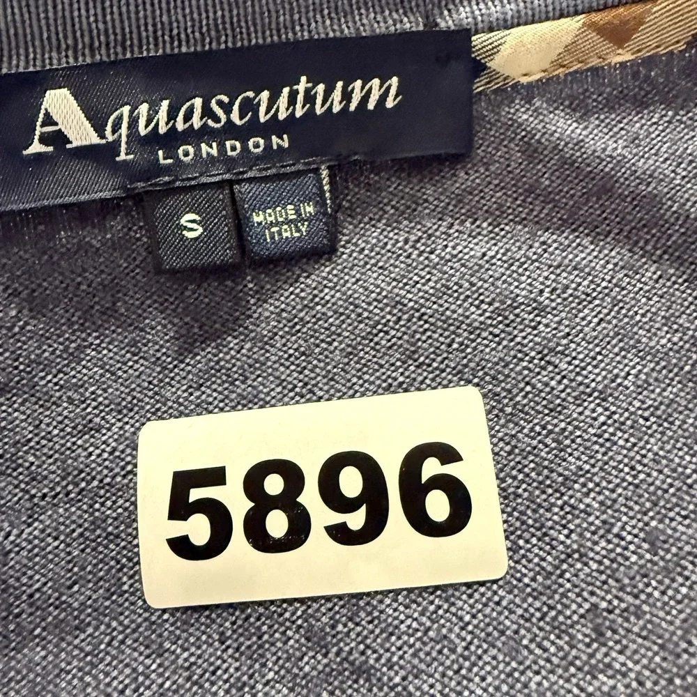 Aquascutum London Men's Small Blue 100%‎ Merino Wool Cardigan Made Italy $395